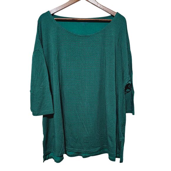 Lands End Polka-dot 3/4 Sleeve Knitted Top Women's Size 2X Green Casual Comfy - Picture 2 of 7